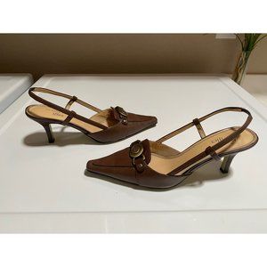 Anne Klein Leather Brown Sling back heels, S- 6.5